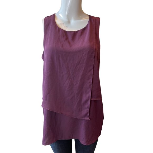 Pleione Womens Ruffle Asymmetrical High Low Blouse Top Back Keyhole Purple SZ S - Picture 1 of 7